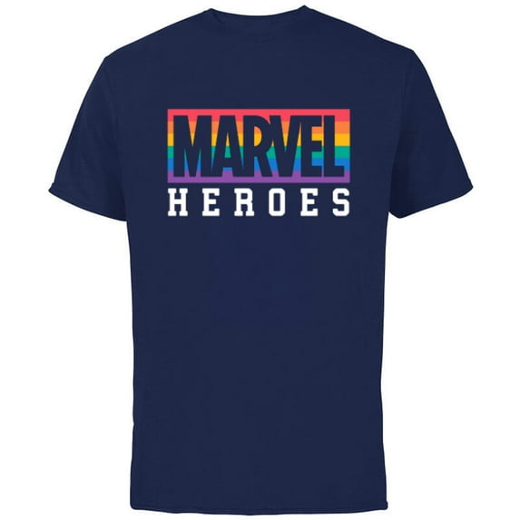 Marvel Pride Flag Rainbow Marvel Heroes Logo - Short Sleeve Cotton T-Shirt for Adults - Customized-Navy