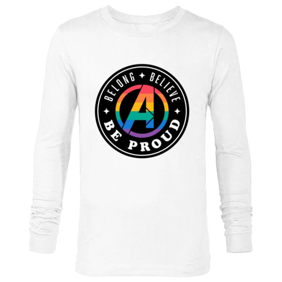 Marvel Pride Rainbow Avengers Logo Belong Believe Be Proud - Long Sleeve T-Shirt for Men - Customized-White