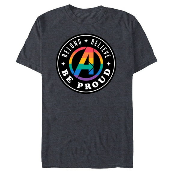 Marvel Pride Rainbow Avengers Logo Belong Believe Be Proud - Short Sleeve Blended T-Shirt for Adults - Customized-Navy Heather