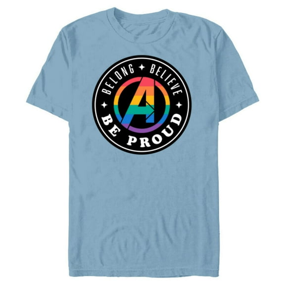 Marvel Pride Rainbow Avengers Logo Belong Believe Be Proud - Short Sleeve Blended T-Shirt for Adults - Customized-Ocean Blue