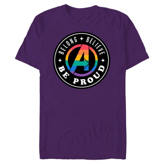 Marvel Pride Rainbow Avengers Logo Belong Believe Be Proud - Short Sleeve Blended T-Shirt for Adults - Customized-Purple
