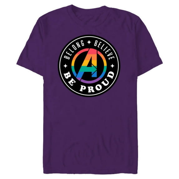 Marvel Pride Rainbow Avengers Logo Belong Believe Be Proud - Short Sleeve Blended T-Shirt for Adults - Customized-Purple