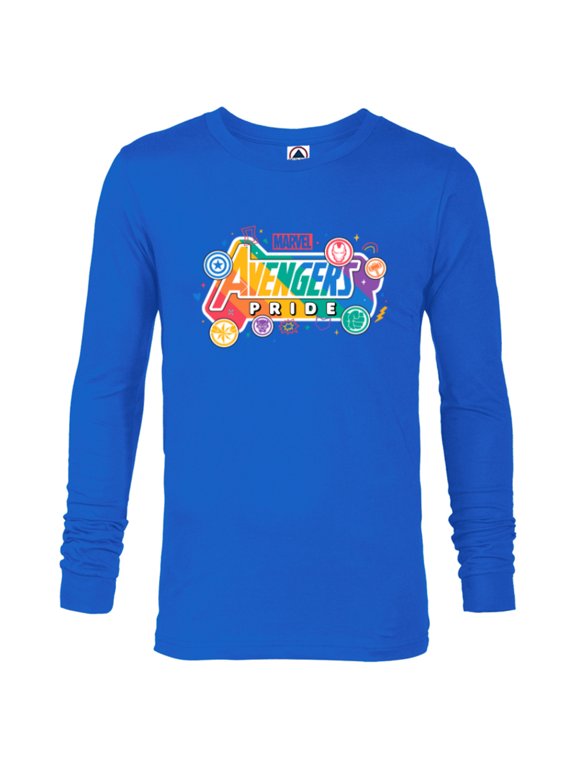 Pride Rainbow Avengers Pride Hero Icons & Doodles- Long Sleeve T-Shirt for Men - Customized-Navy