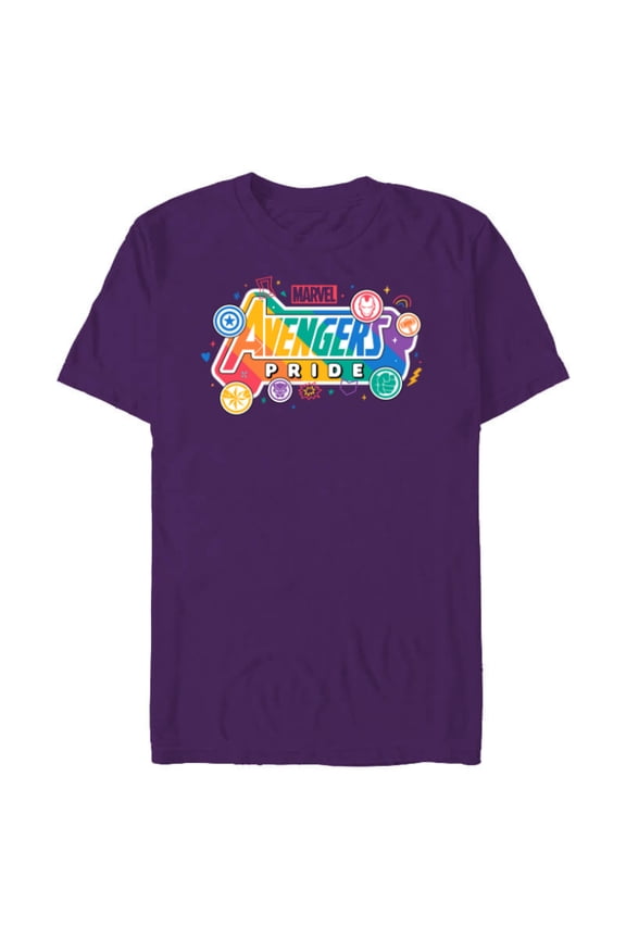 Pride Rainbow Avengers Pride Hero Icons & Doodles- Short Sleeve Blended T-Shirt for Adults - Customized-Purple