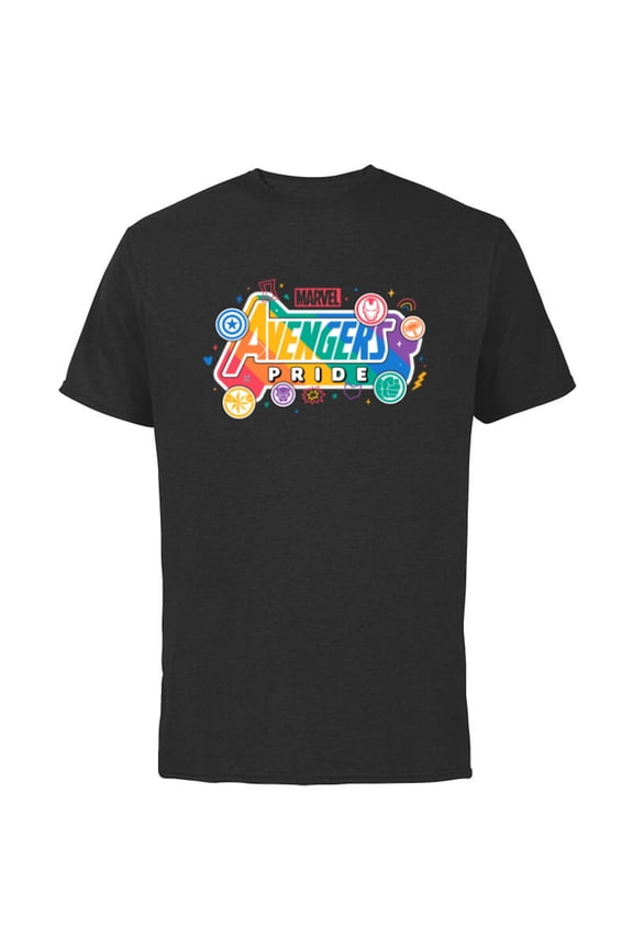Pride Rainbow Avengers Pride Hero Icons & Doodles- Short Sleeve Cotton T-Shirt for Adults - Customized-Black