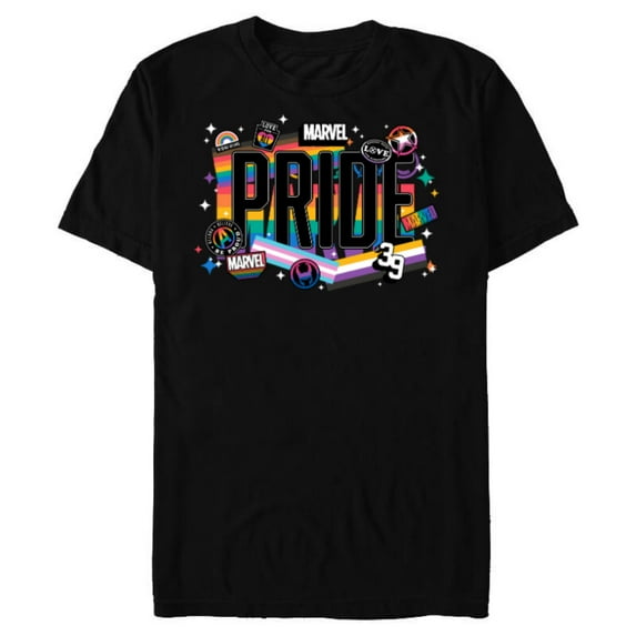 Marvel Pride Rainbow Flags Proud Heroes Stickers Est. ‘39 - Short Sleeve Blended T-Shirt for Adults - Customized-Black