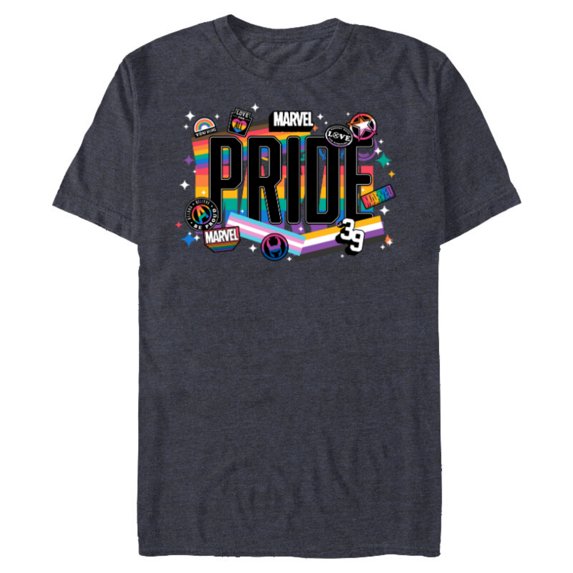 Marvel Pride Rainbow Flags Proud Heroes Stickers Est. ‘39 - Short Sleeve Blended T-Shirt for Adults - Customized-Navy Heather