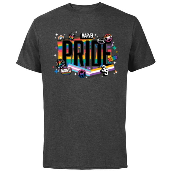 Marvel Pride Rainbow Flags Proud Heroes Stickers Est. ‘39 - Short Sleeve Cotton T-Shirt for Adults - Customized-Charcoal