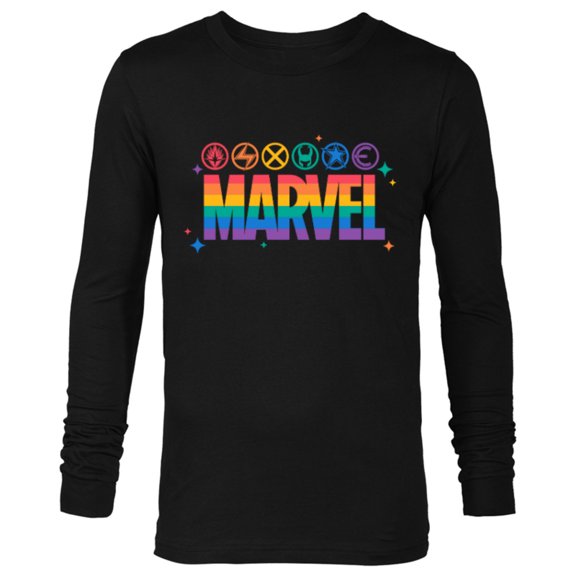 Marvel Pride Rainbow Logo Proud Heroes Symbols - Long Sleeve T-Shirt for Men - Customized-Black