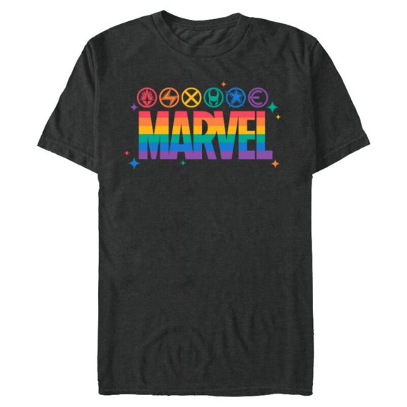 Marvel Pride Rainbow Logo Proud Heroes Symbols - Short Sleeve Blended T-Shirt for Adults - Customized-Dark Heather