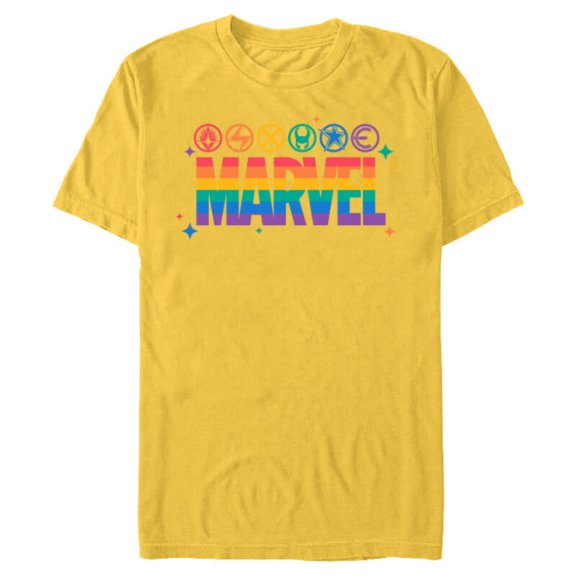 Marvel Pride Rainbow Logo Proud Heroes Symbols - Short Sleeve Blended T-Shirt for Adults - Customized-Yellow