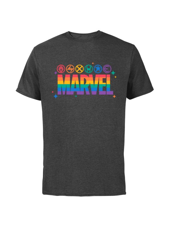 Pride Rainbow Logo Proud Heroes Symbols - Short Sleeve Cotton T-Shirt for Adults - Customized-Charcoal