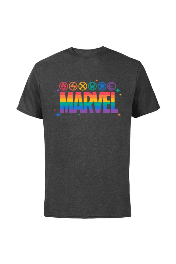 Pride Rainbow Logo Proud Heroes Symbols - Short Sleeve Cotton T-Shirt for Adults - Customized-Charcoal
