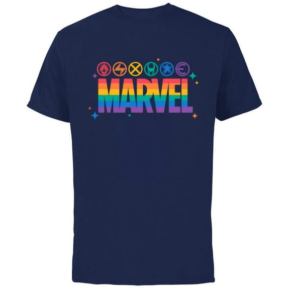 Marvel Pride Rainbow Logo Proud Heroes Symbols - Short Sleeve Cotton T-Shirt for Adults - Customized-Navy