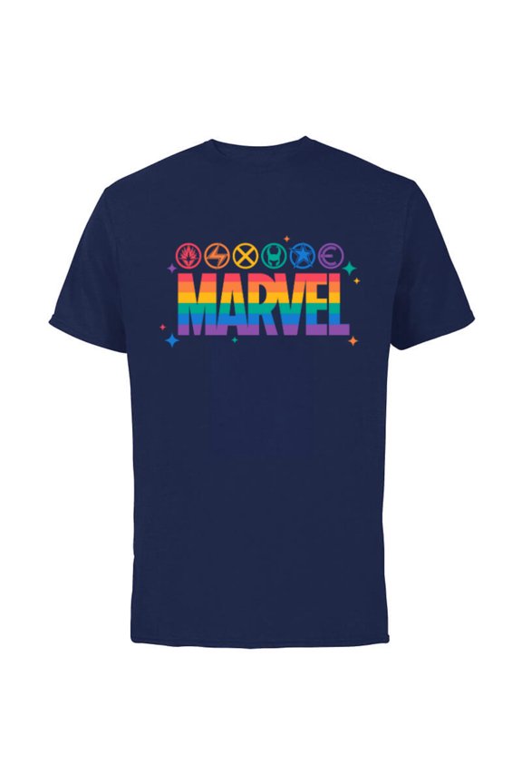 Pride Rainbow Logo Proud Heroes Symbols - Short Sleeve Cotton T-Shirt for Adults - Customized-Navy