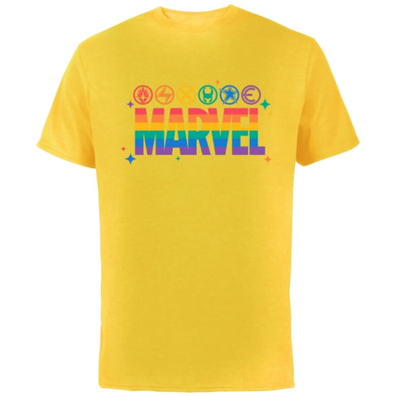 Marvel Pride Rainbow Logo Proud Heroes Symbols - Short Sleeve Cotton T-Shirt for Adults - Customized-Yellow