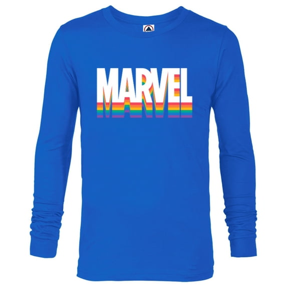 Marvel Pride Rainbow Marvel Logo Super Hero Pride- Long Sleeve T-Shirt for Men - Customized-Navy