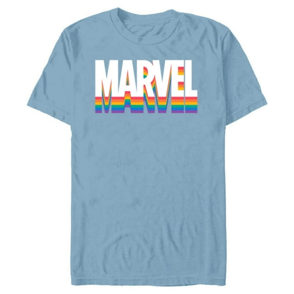 Marvel Pride Rainbow Marvel Logo Super Hero Pride- Short Sleeve Blended T-Shirt for Adults - Customized-Ocean Blue