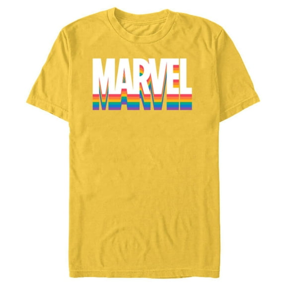 Marvel Pride Rainbow Marvel Logo Super Hero Pride- Short Sleeve Blended T-Shirt for Adults - Customized-Yellow