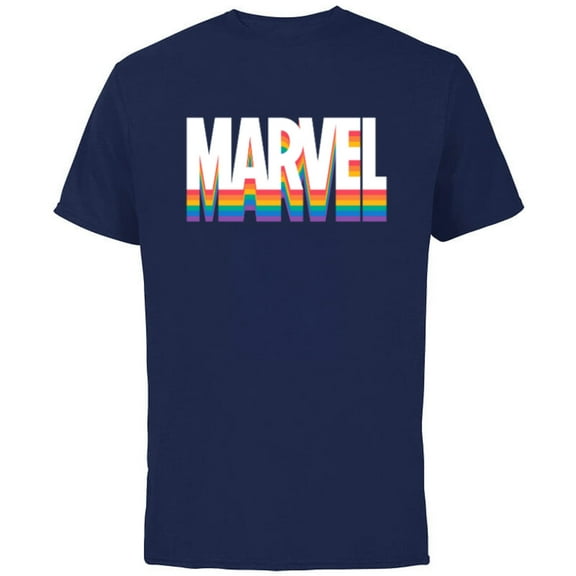 Marvel Pride Rainbow Marvel Logo Super Hero Pride- Short Sleeve Cotton T-Shirt for Adults - Customized-Navy