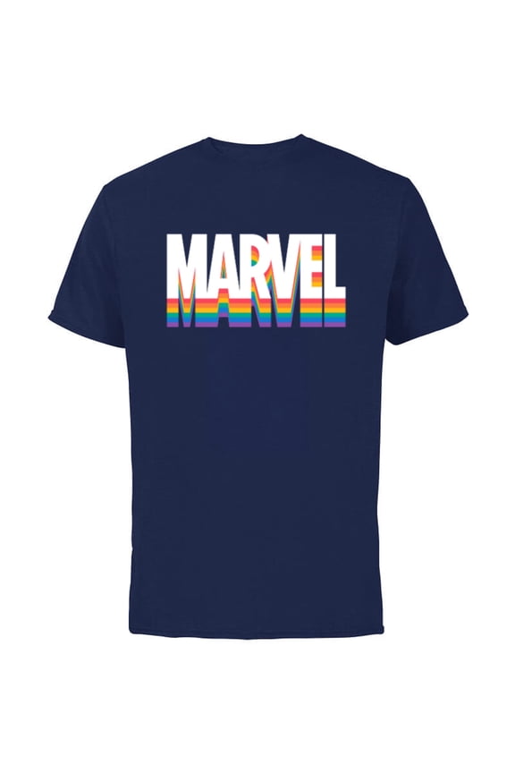 Pride Rainbow Marvel Logo Super Hero Pride- Short Sleeve Cotton T-Shirt for Adults - Customized-Navy