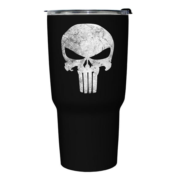 Marvel Punisher Distressed Skull Logo Stainless Steel Tumbler w/Lid Black 27 oz.