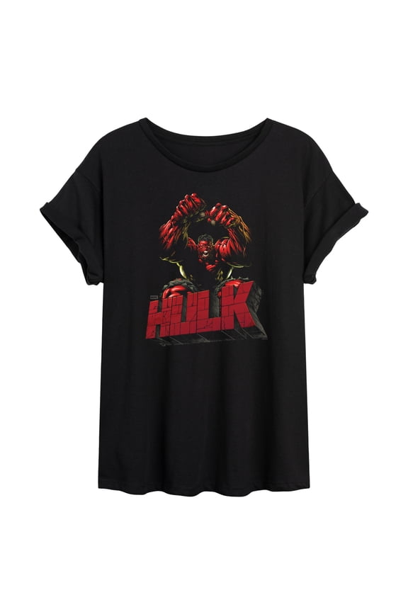 - Red Hulk Dynamic - Juniors Oversized Graphic T-Shirt