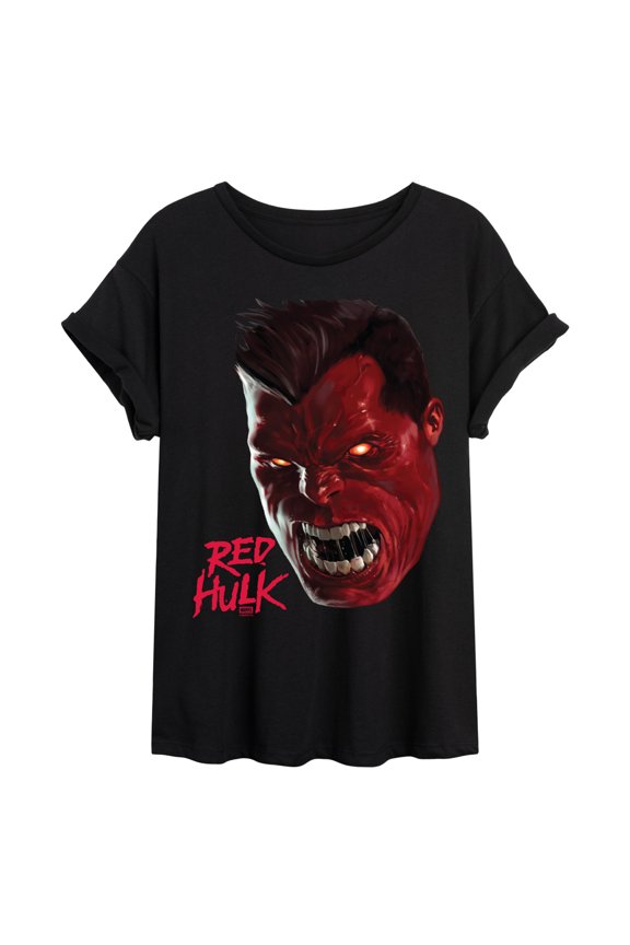 - Red Hulk Face - Juniors Oversized Graphic T-Shirt
