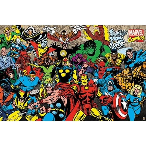 Marvel Retro Line Up Poster (24 X 36)