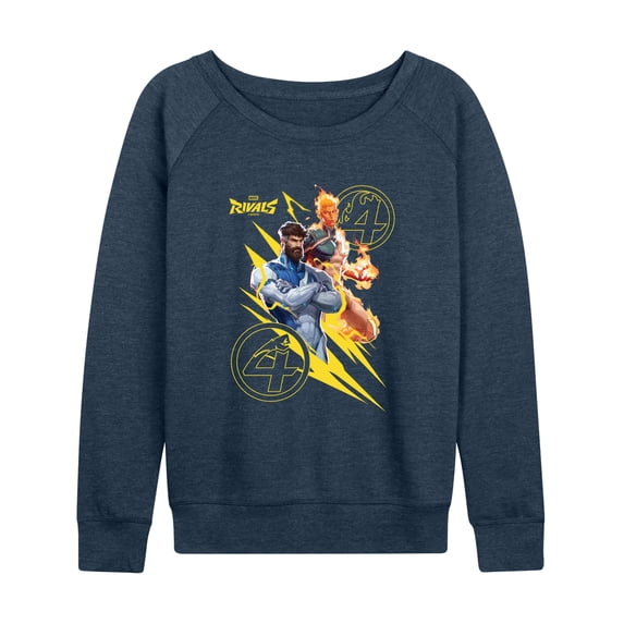 Marvel - Fantastic Rivals Women's Lightweight French Terry Wide Neck Long Sleeve Graphic Shirt
