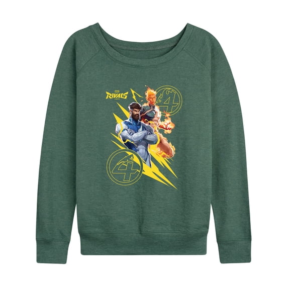 Marvel - Fantastic Rivals Women's Lightweight French Terry Wide Neck Long Sleeve Graphic Shirt