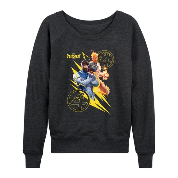Marvel - Fantastic Rivals Women's Lightweight French Terry Wide Neck Long Sleeve Graphic Shirt