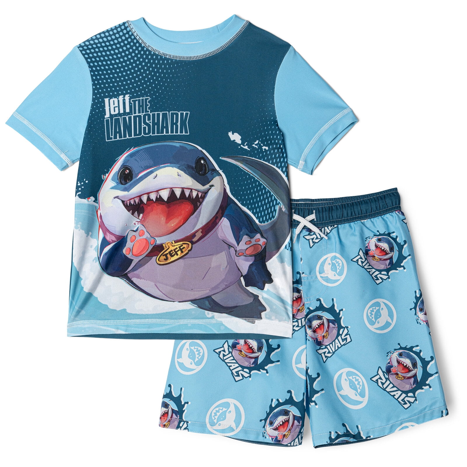 Marvel Rivals Little Boys' Swimwear 2-Piece Rashguard and Swim Trunks Set Jeff Landshark Blue
