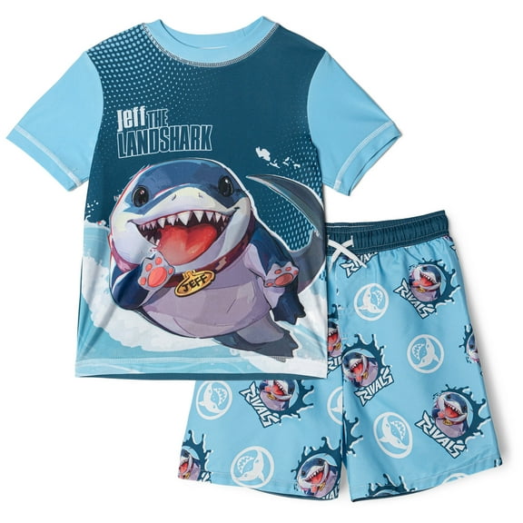 Marvel Rivals Jeff the Land Shark Rash Guard and Swim Trunks UPF 50  Outfit Set Little Kid to Big Kid