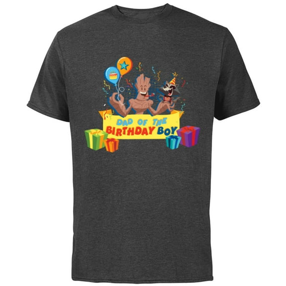 Marvel Rocket & Groot Family Party Dad of the Birthday Boy - Short Sleeve Cotton T-Shirt for Adults - Customized-Charcoal Heather