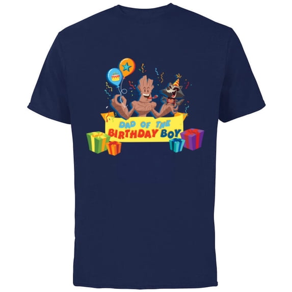 Marvel Rocket & Groot Family Party Dad of the Birthday Boy - Short Sleeve Cotton T-Shirt for Adults - Customized-Navy