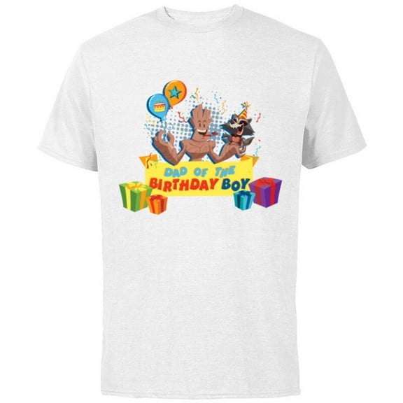 Marvel Rocket & Groot Family Party Dad of the Birthday Boy - Short Sleeve Cotton T-Shirt for Adults - Customized-White
