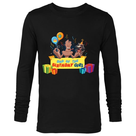Marvel Rocket & Groot Family Party Dad of the Birthday Girl - Long Sleeve T-Shirt for Men - Customized-Black