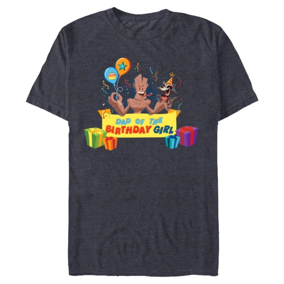 Marvel Rocket & Groot Family Party Dad of the Birthday Girl - Short Sleeve Blended T-Shirt for Adults - Customized-Navy Heather