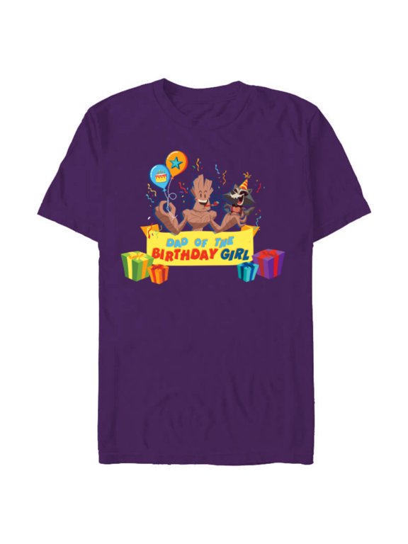 Rocket & Groot Family Party Dad of the Birthday Girl - Short Sleeve Blended T-Shirt for Adults - Customized-Purple