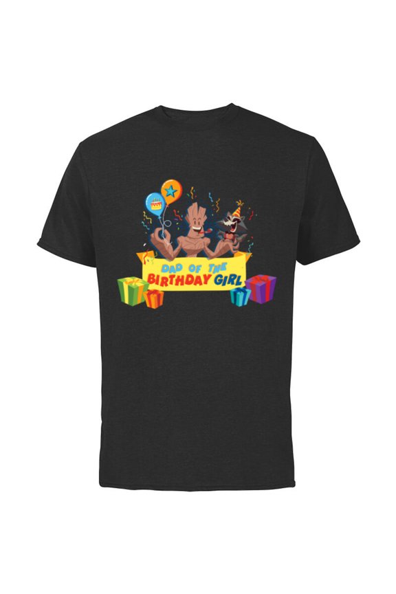 Rocket & Groot Family Party Dad of the Birthday Girl - Short Sleeve Cotton T-Shirt for Adults - Customized-Black