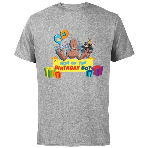 Marvel Rocket & Groot Family Party Mom of the Birthday Boy - Short Sleeve Cotton T-Shirt for Adults - Customized-Athletic Heather