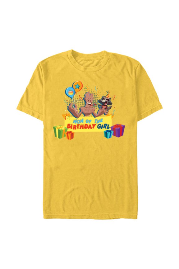 Rocket & Groot Family Party Mom of the Birthday Girl - Short Sleeve Blended T-Shirt for Adults - Customized-Yellow