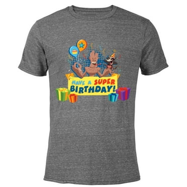 Marvel Rocket Raccoon and Groot Toony Have a Super Birthday - Short Sleeve Blended T-Shirt for Adults - Customized-Dark Heather