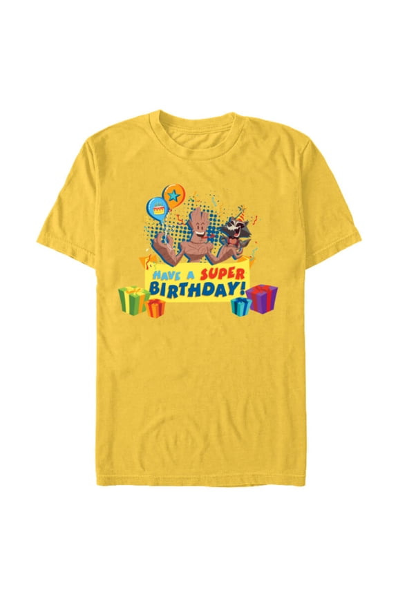 Rocket Raccoon and Groot Toony Have a Super Birthday - Short Sleeve Blended T-Shirt for Adults - Customized-Yellow