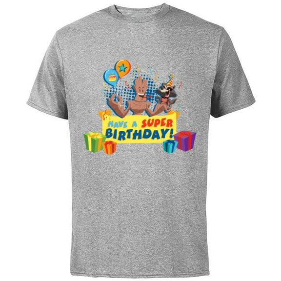 Marvel Rocket Raccoon and Groot Toony Have a Super Birthday - Short Sleeve Cotton T-Shirt for Adults - Customized-Athletic Heather