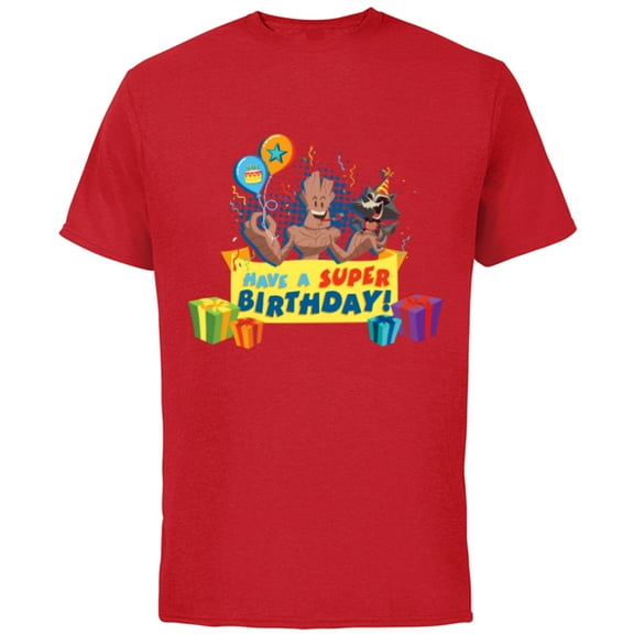 Marvel Rocket Raccoon and Groot Toony Have a Super Birthday - Short Sleeve Cotton T-Shirt for Adults - Customized-Red