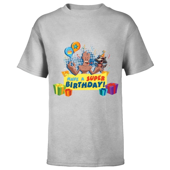 Marvel Rocket Raccoon and Groot Toony Have a Super Birthday - Short Sleeve T-Shirt for Kids - Customized-Athletic Heather