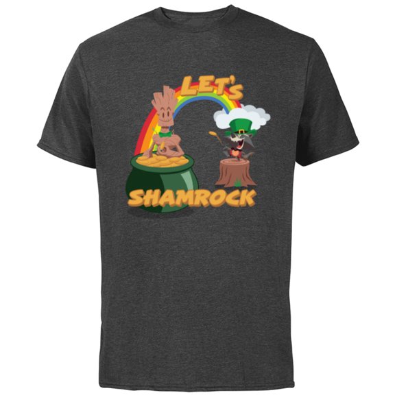 Marvel Rocket and Groot St. Patrick's Day Let's Shamrock - Short Sleeve Cotton T-Shirt for Adults - Customized-Charcoal