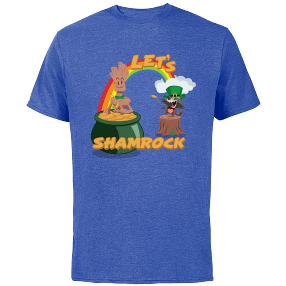 Marvel Rocket and Groot St. Patrick's Day Let's Shamrock - Short Sleeve Cotton T-Shirt for Adults - Customized-Royal Heather